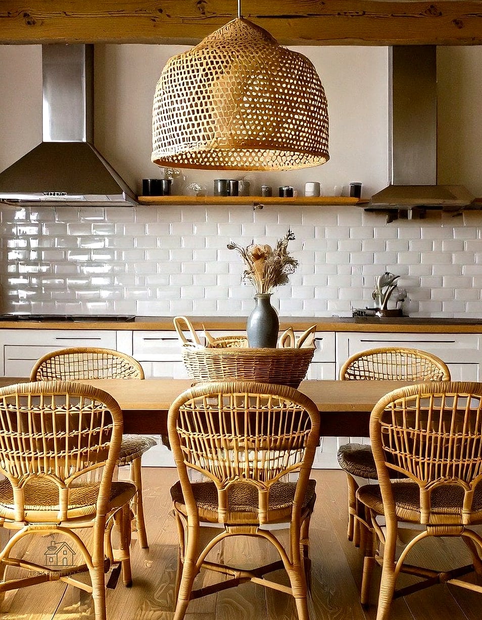 45 Brilliant Farmhouse Dining Room Lighting Ideas to Copy Right Now 9 Rattan and Wicker Pendant