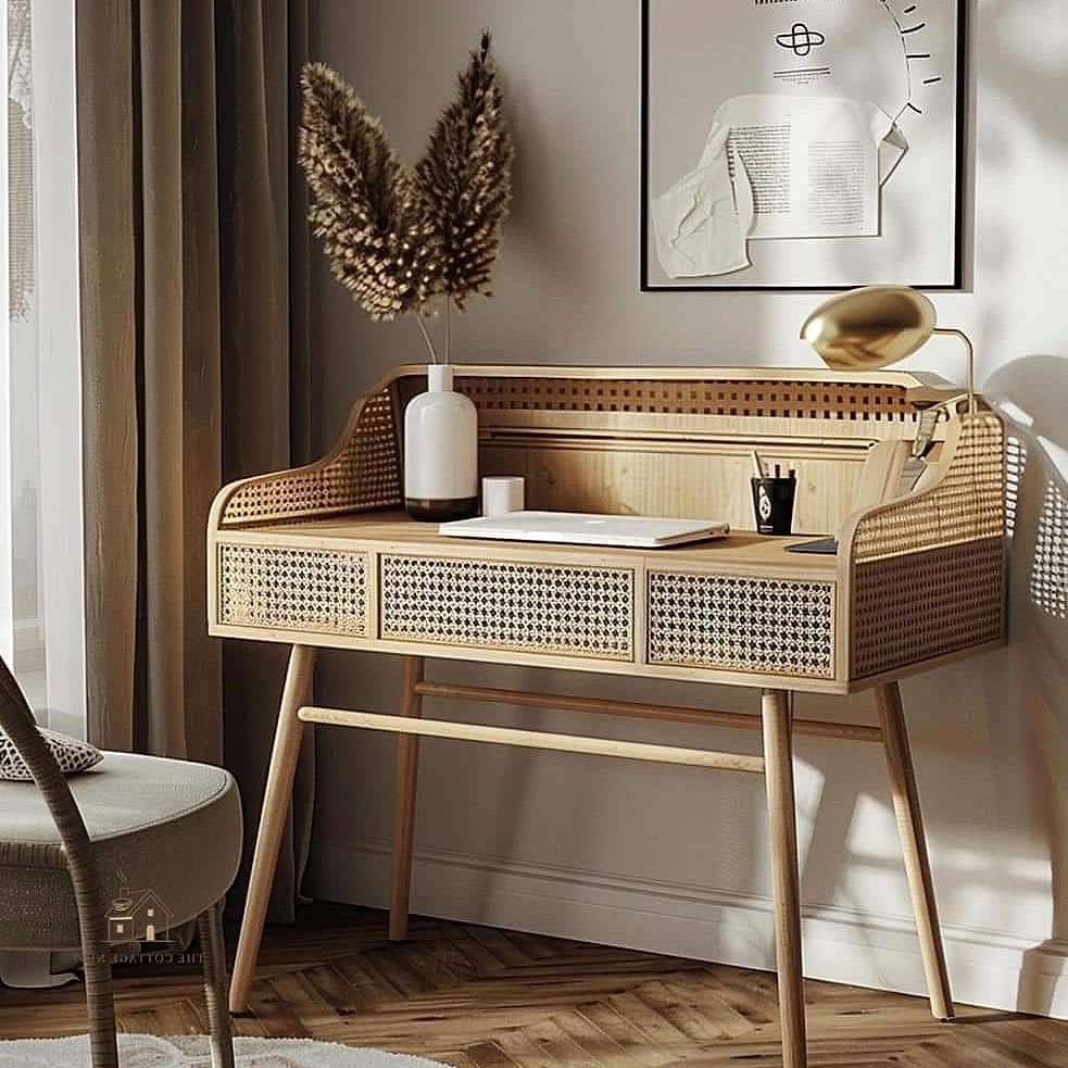 50 Beautiful College Dorm Desk Ideas to Transform Your Space 38 Rattan or Wicker Accents