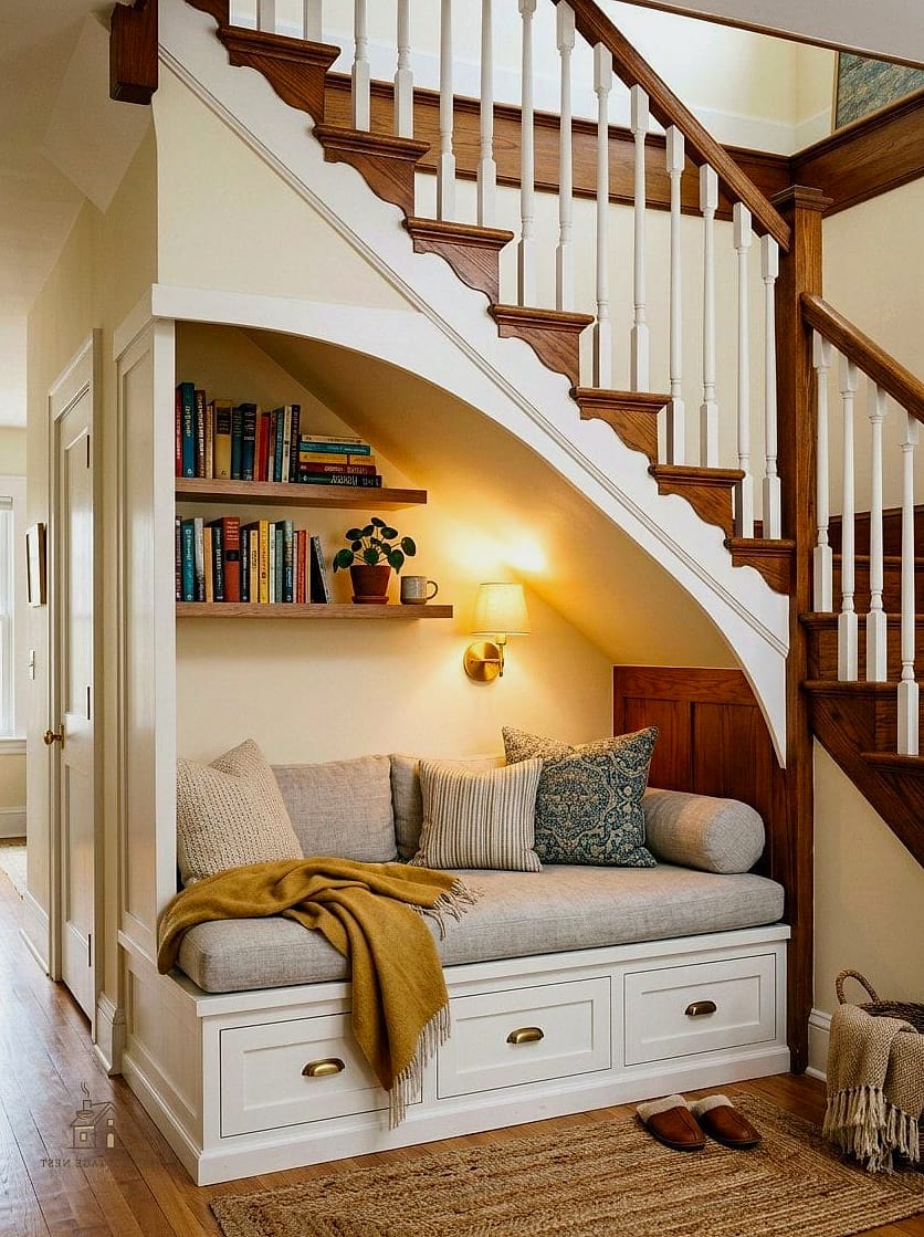 25 Gorgeous Under Stairs Ideas That Are Totally Doable 16 A Reading Nook with a Built-In Bench