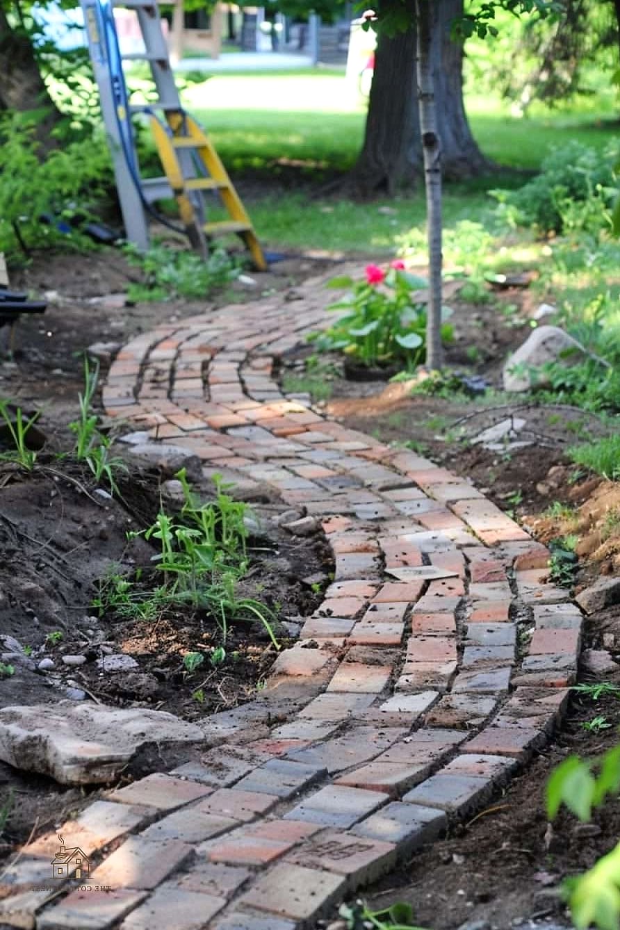 25 Simple Cheap Walkway Ideas Diy That Are Totally Doable 25 Reclaimed Brick and Gravel Checkerboard
