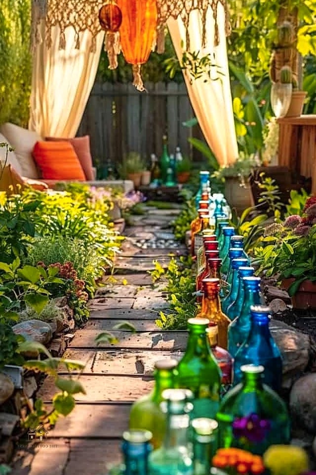 45 Brilliant Boho Garden Ideas to Copy Right Now 38 Recycled Glass Bottle Garden Edging