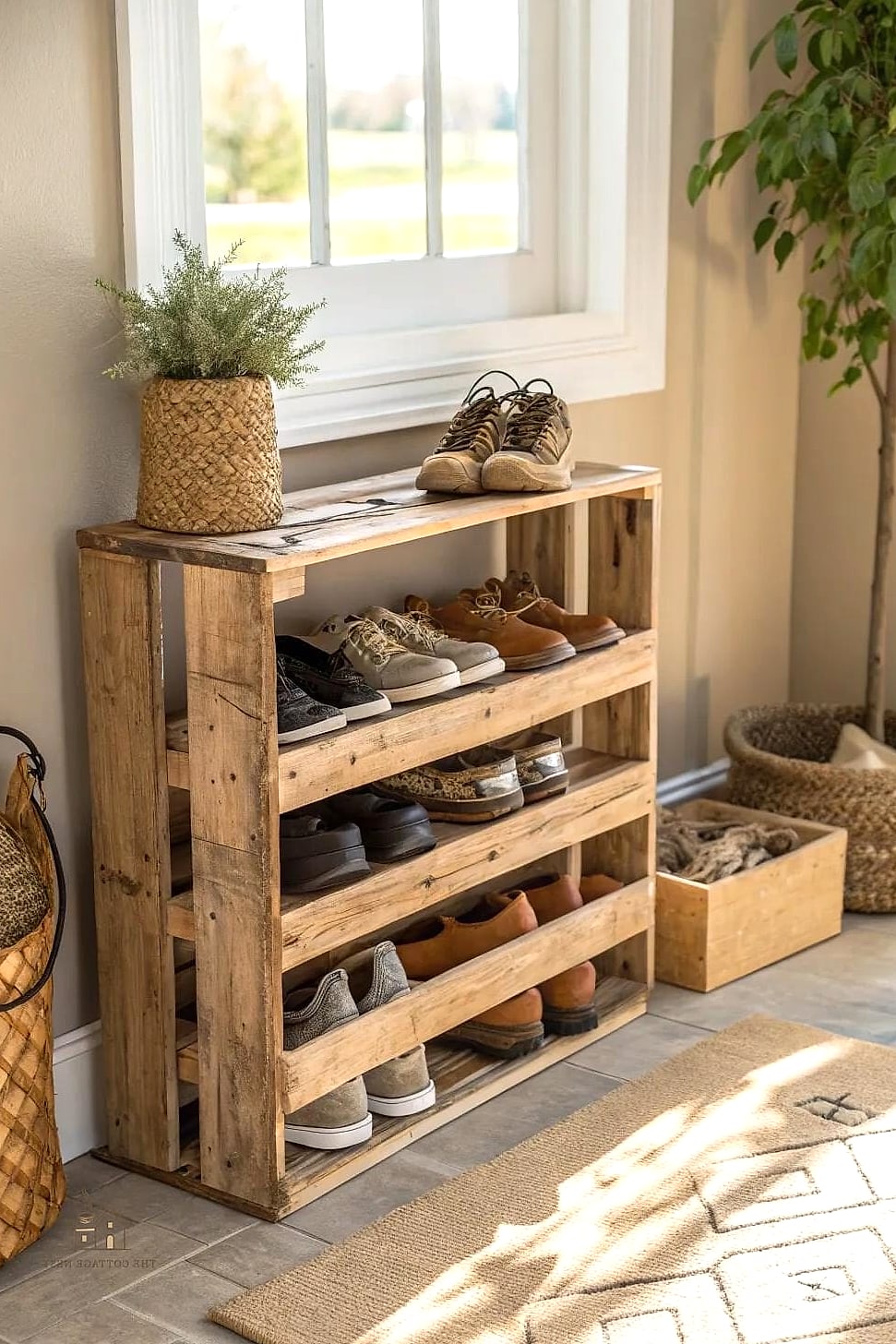 35 Chic Shoe Storage Ideas For Small Garages for a Beautiful Home 27 Recycled Pallet Shoe Rack