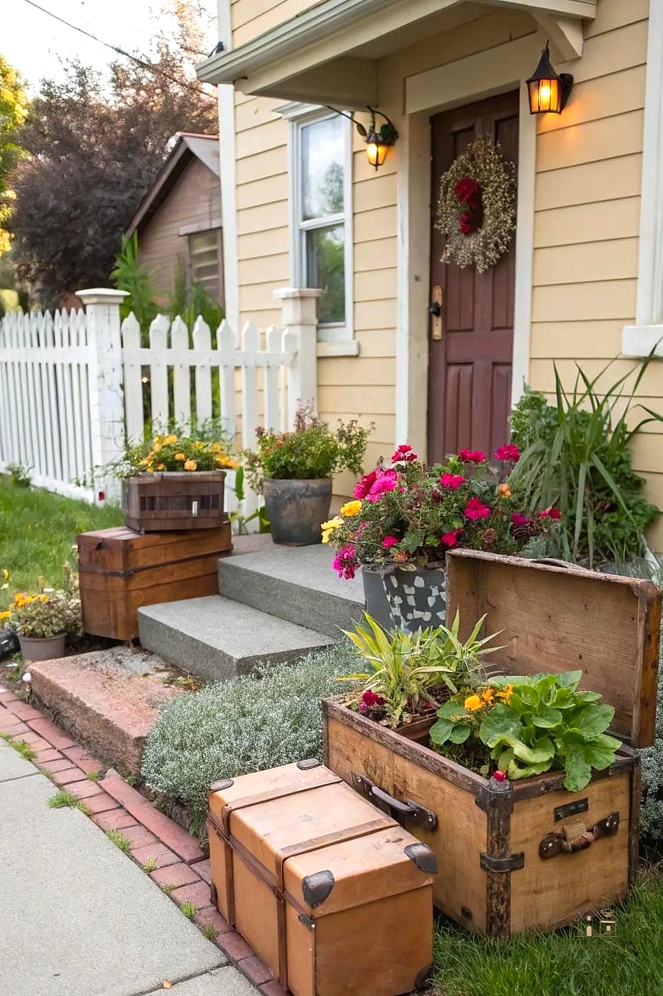 30 Amazing Front Yard Landscaping Ideas on a Budget 4 Repurposed Container Gardens