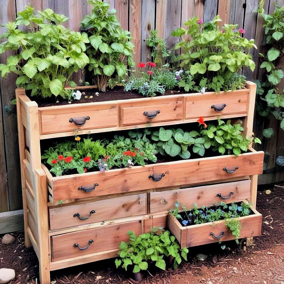 50 Clever Vegetable Garden Ideas for Every Style 44 Repurposed Dresser Planter