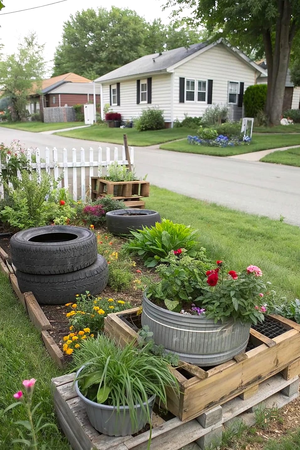 45 Gorgeous Front Yard Garden Ideas That Are Totally Doable 34 Repurposed Materials as Garden Accents