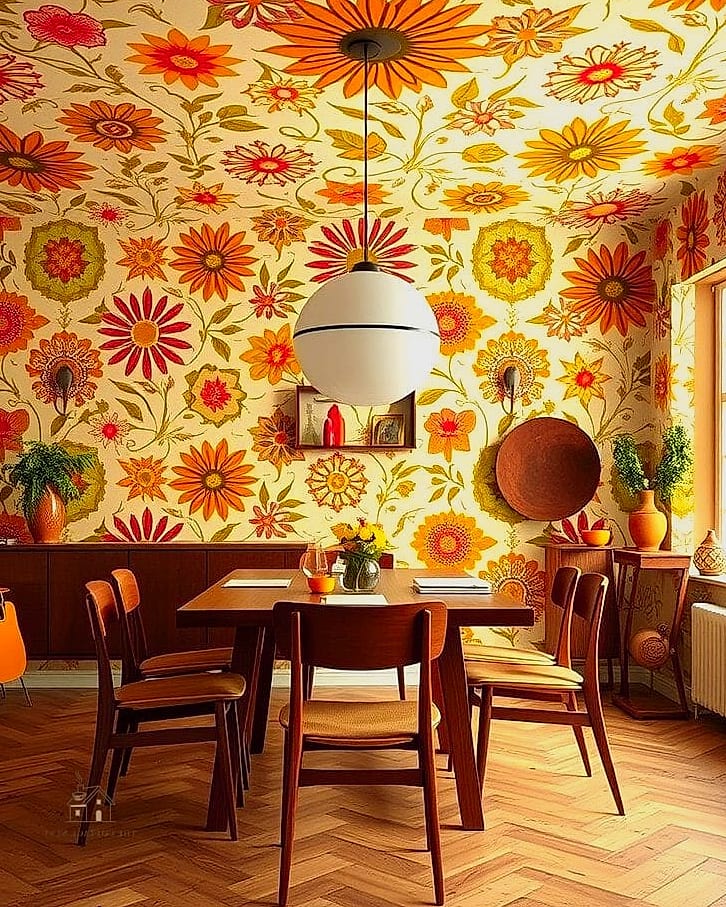 50 Beautiful Dining Room Wallpaper Ideas to Transform Your Space 37 Retro 70s-Inspired Wallpaper
