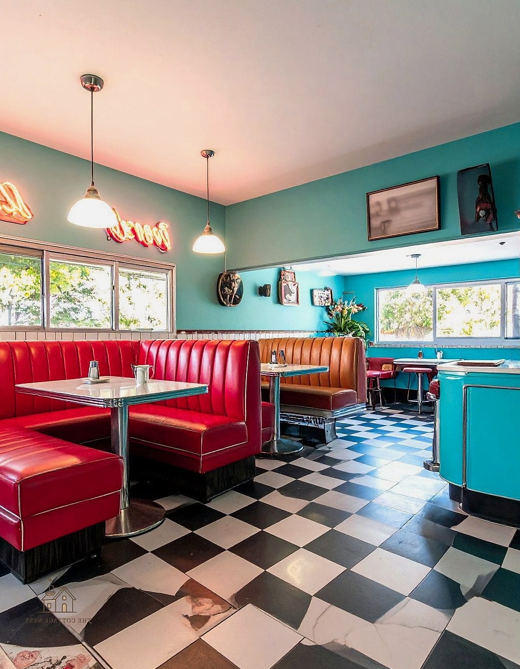 Retro Diner Vibe with a Checkerboard Floor