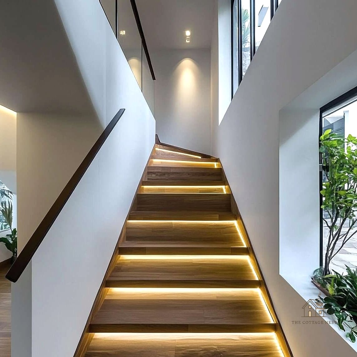 50 Clever Staircase Lighting Ideas for Every Style 14 Riser Lighting with Color-Changing LEDs