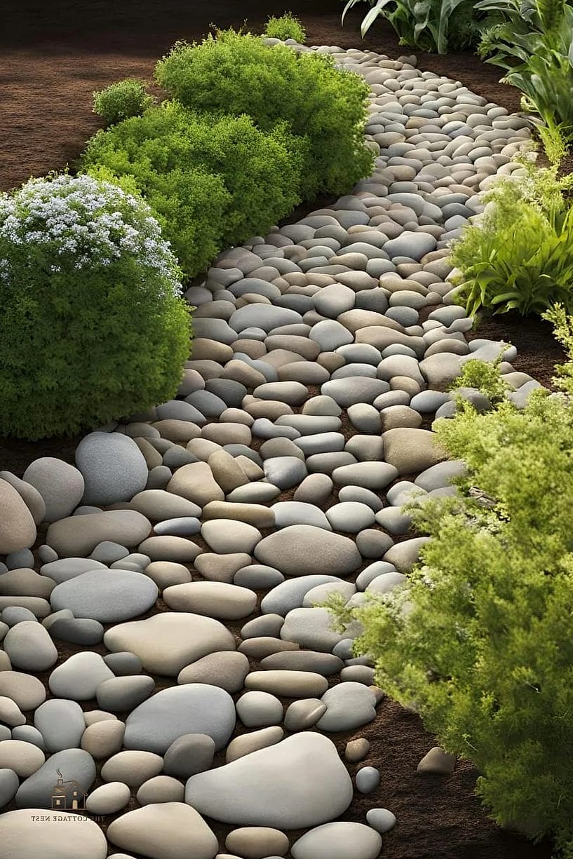25 Simple Cheap Walkway Ideas Diy That Are Totally Doable 13 River Rock Border Path