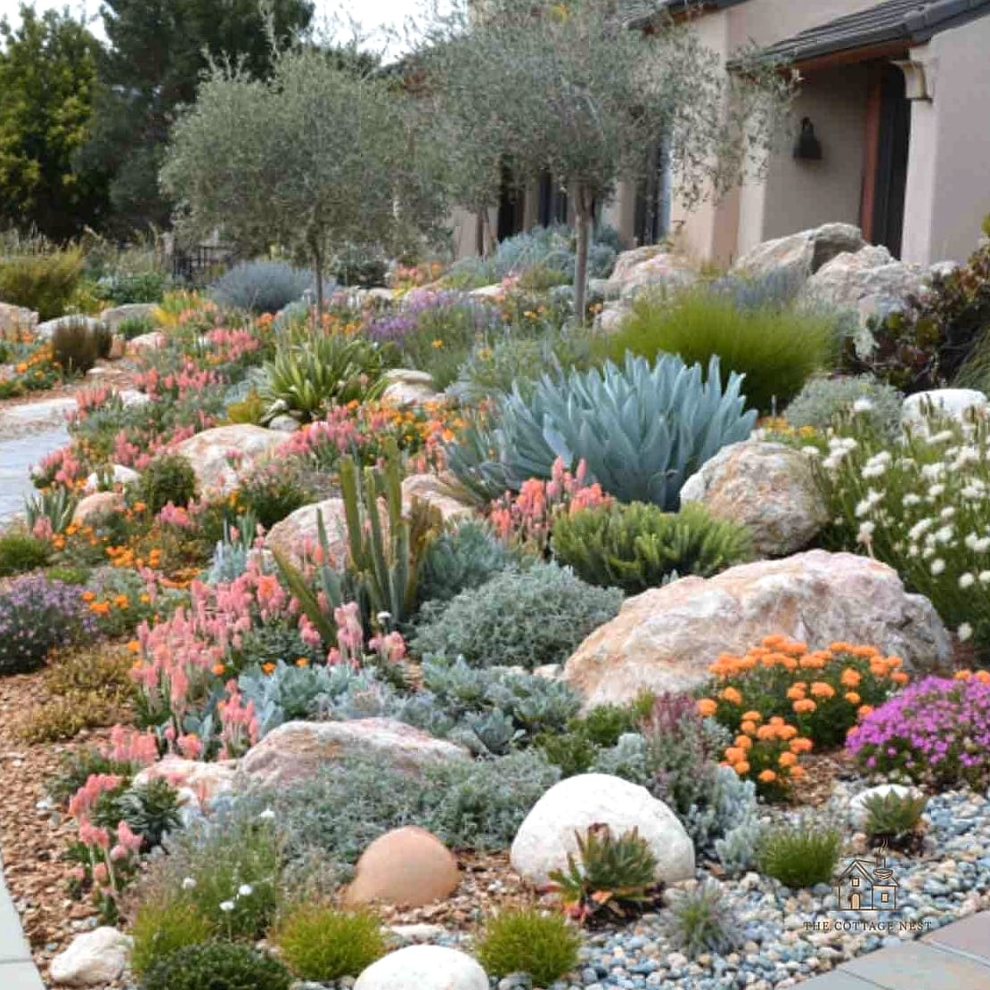 Rock Garden with Drought-Tolerant Blooms