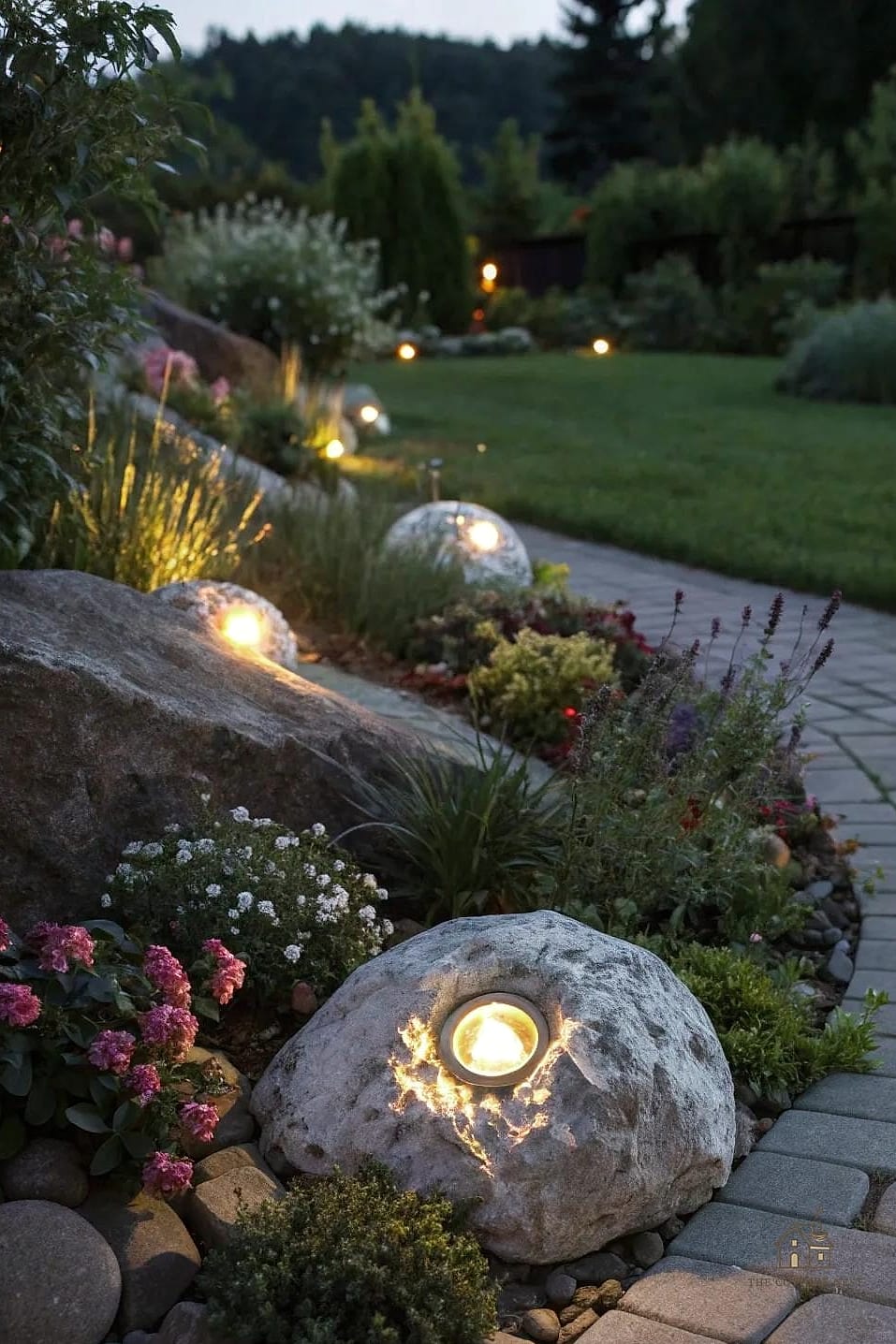 Rock Garden with Solar Lighting