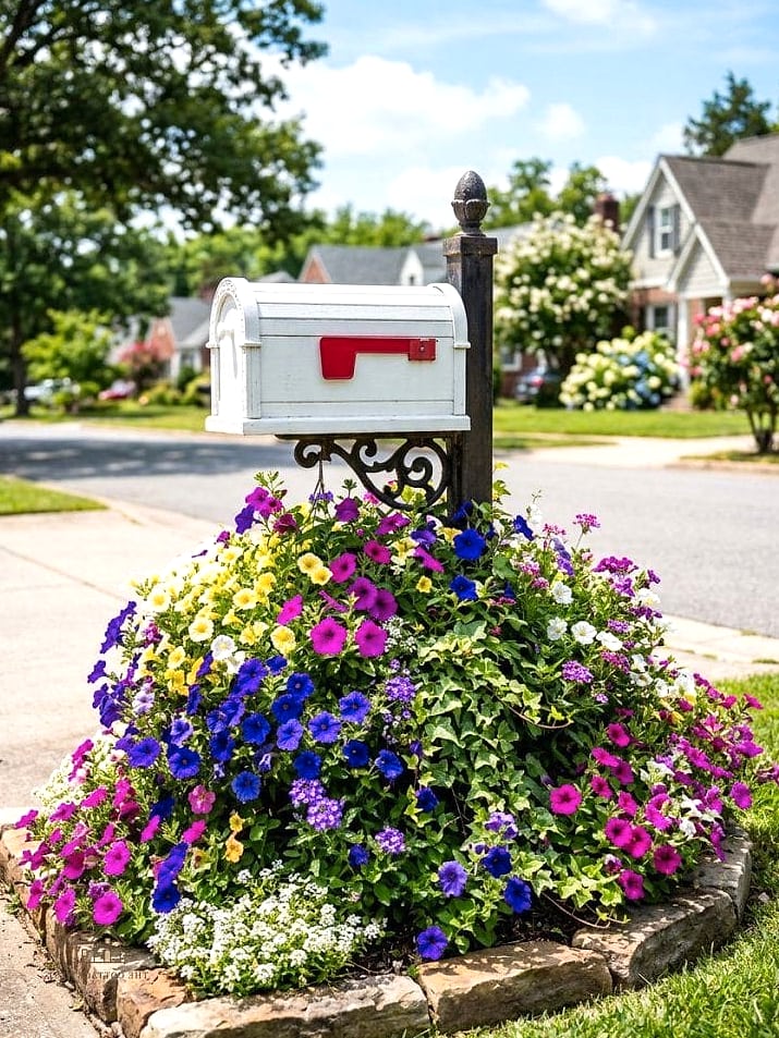 Rock Mulch with Pops of Color