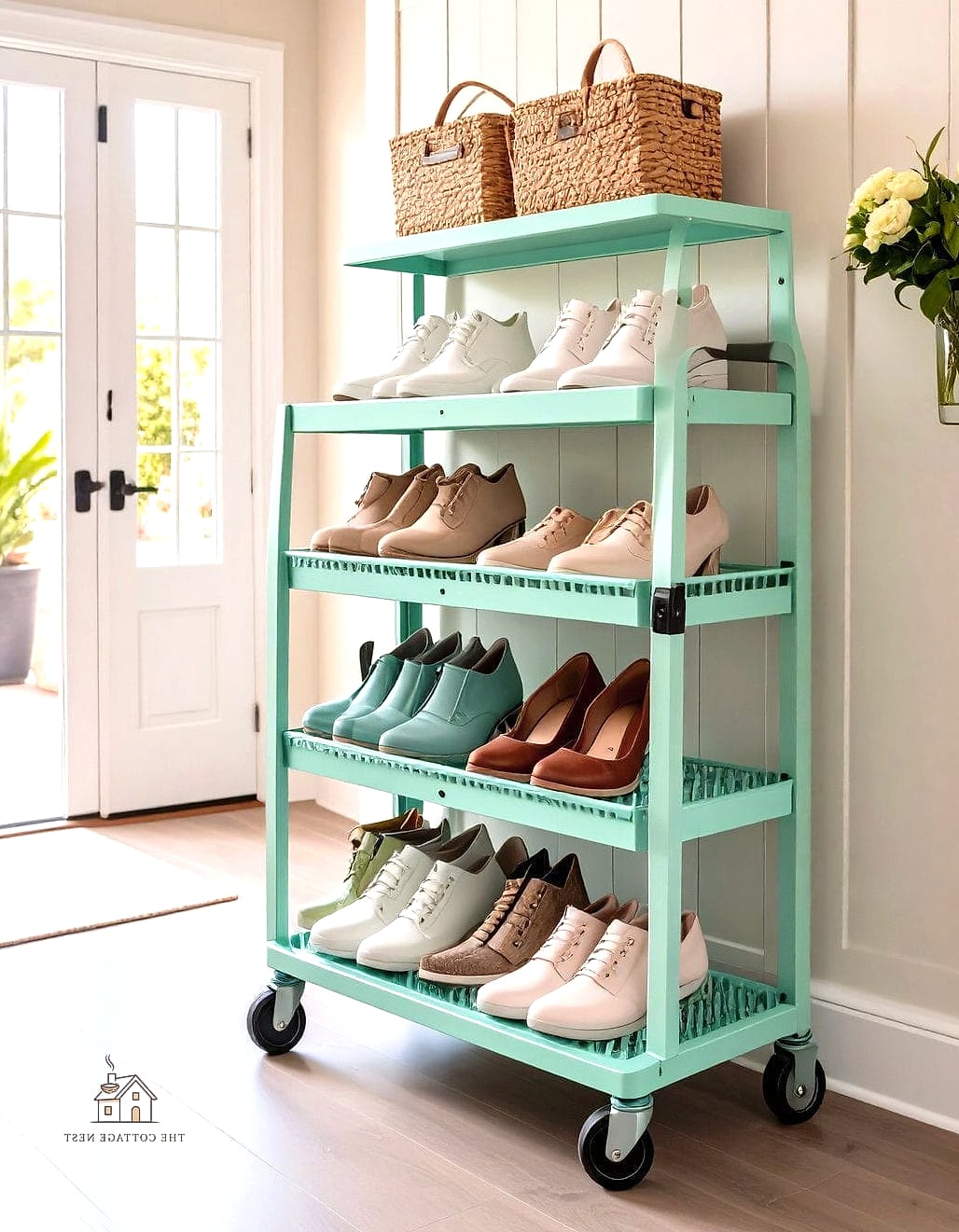35 Chic Shoe Storage Ideas For Small Garages for a Beautiful Home 8 Rolling Shoe Cart