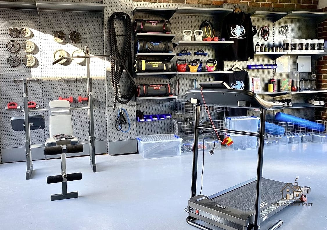 50 Beautiful Garage Gym Ideas to Transform Your Space 22 Rolling Storage Cart