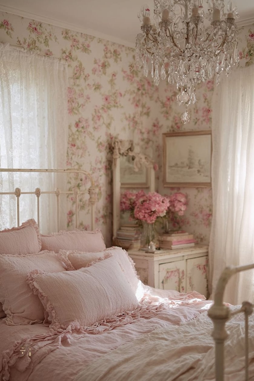 Rose Print Wallpaper Ceiling