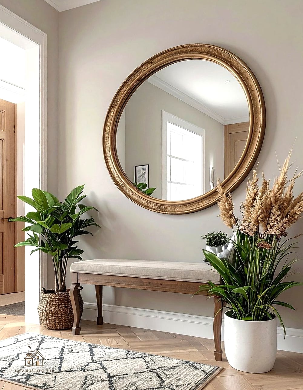 45 Stunning Small Entryway Ideas You'll Absolutely Love 6 A Round Mirror Above the Console