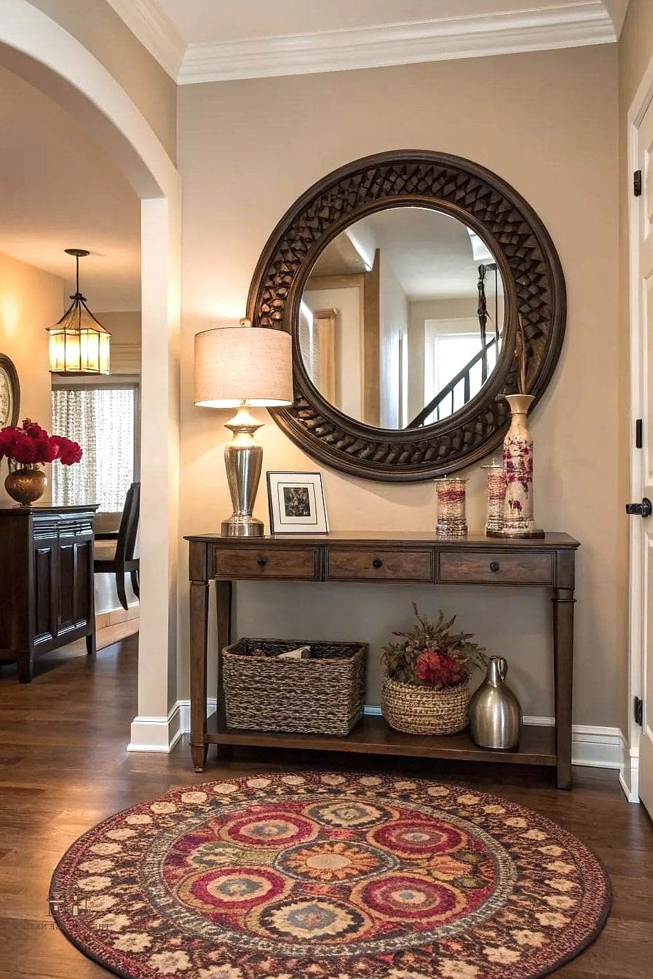 30 Clever Entryway Rug Ideas for Every Style 9 Round Rug to Soften a Square Entry