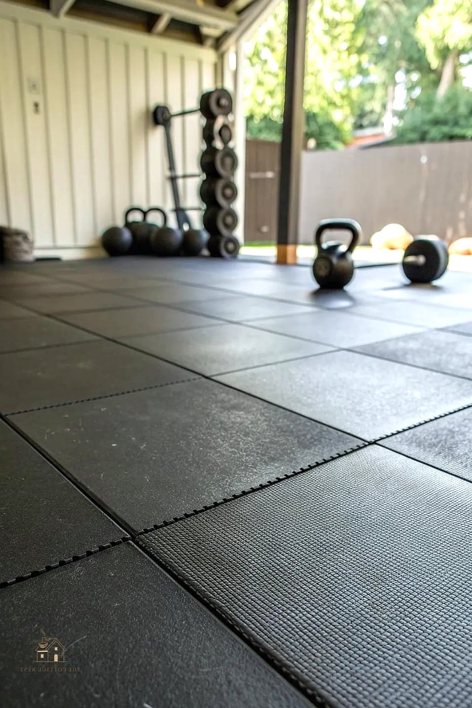 50 Beautiful Garage Gym Ideas to Transform Your Space 2 Rubber Flooring in Charcoal Gray