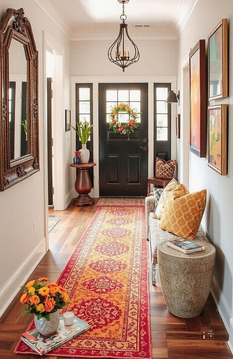 25 Creative Entryway Decor Ideas That Will Inspire You 15 A Runner With a Bold Pattern