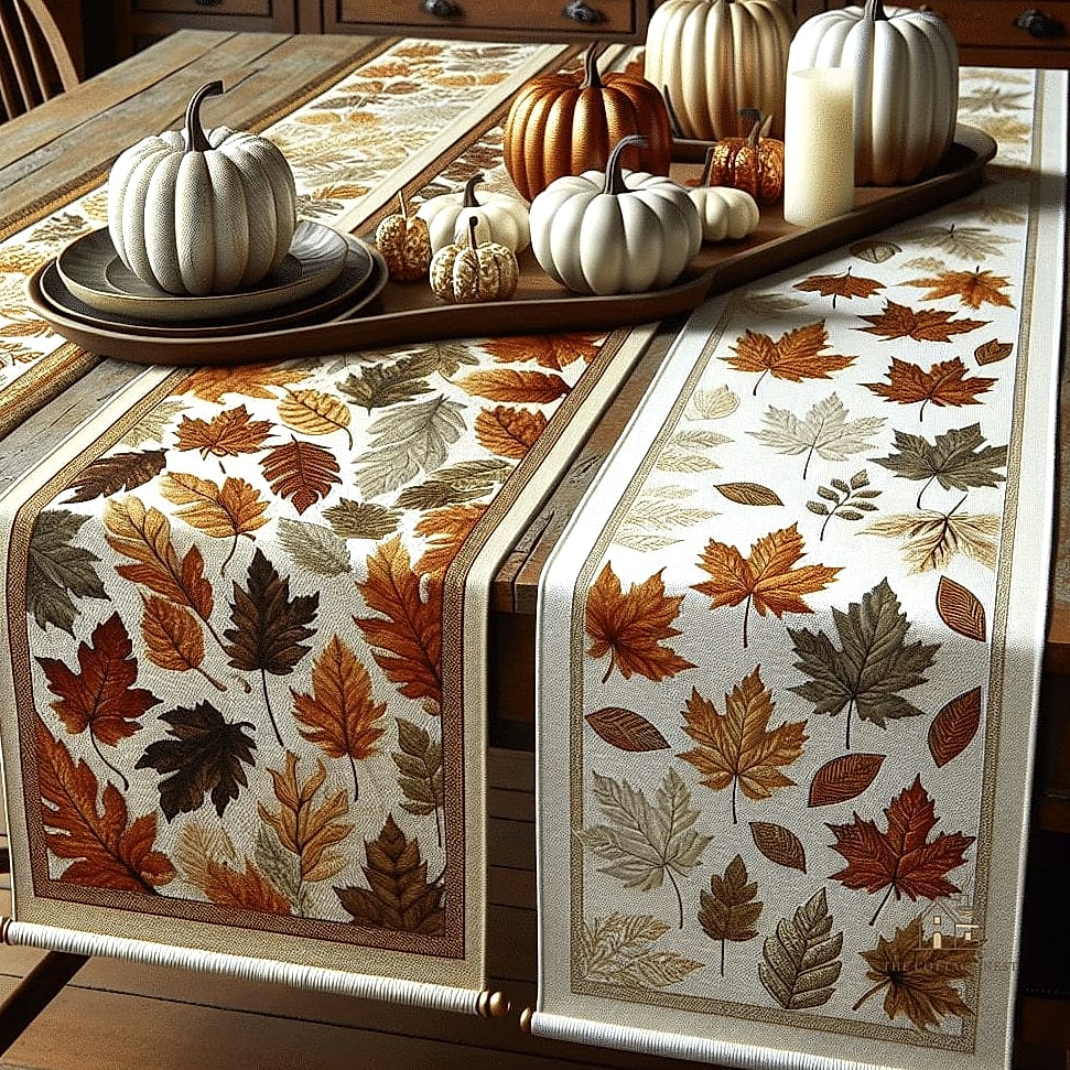 45 Brilliant Dining Room Table Centerpiece Ideas to Copy Right Now 44 A Runner of Fall Leaves or Foraged Foliage
