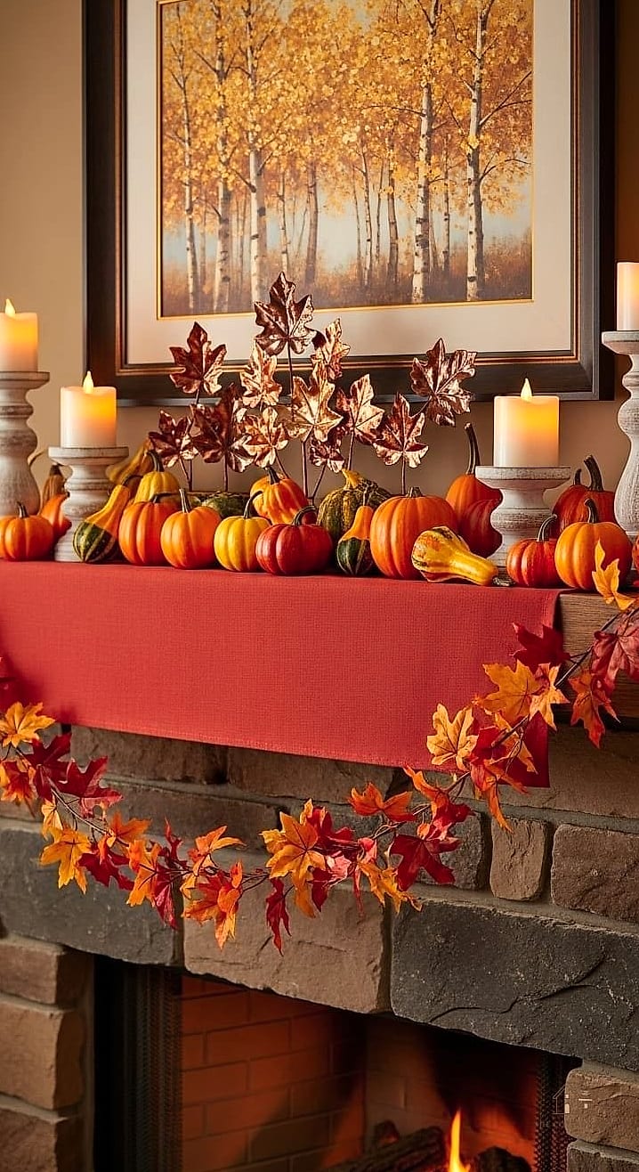 50 Amazing Fall Mantle Decor on a Budget 15 A Runner Made from Burlap