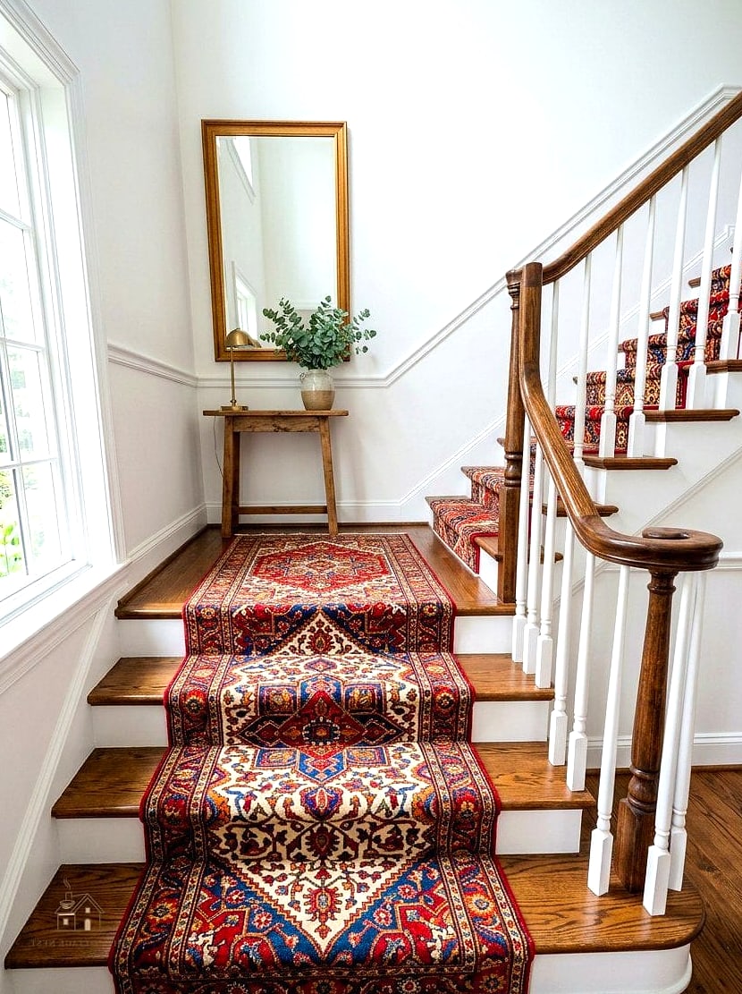 35 Creative Stair Landing Decor Ideas That Will Inspire You 11 Runner Rug Down the Stairs