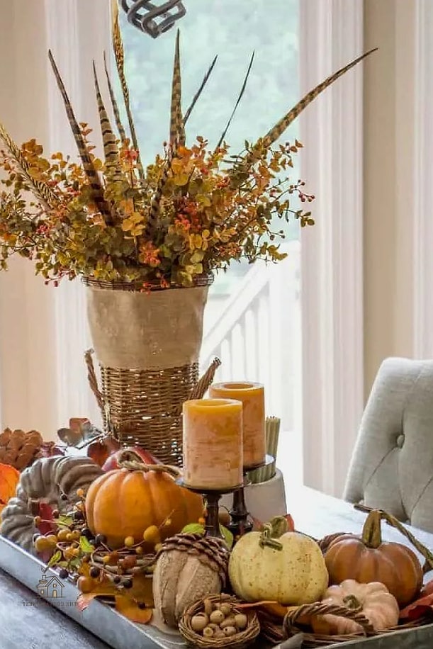 35 Beautiful Fall Table Centerpiece Ideas to Wow Your Guests 35 Rustic Basket Overflowing with Gourds