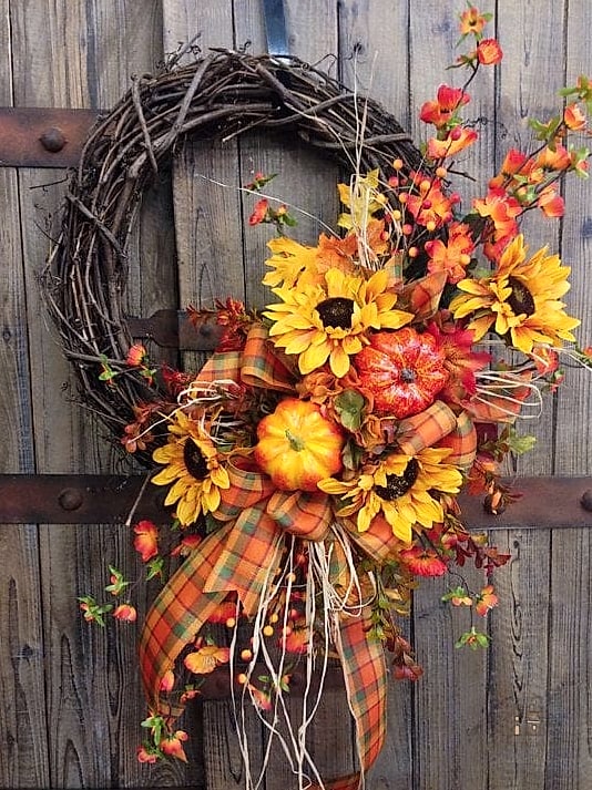 20 Dreamy Fall Wreaths For Front Door to Try This Season 3 Rustic Grapevine and Wheat Wreath