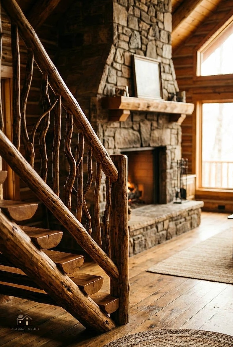 45 Stunning Stair Railing Ideas You'll Absolutely Love 7 Rustic Log Railings