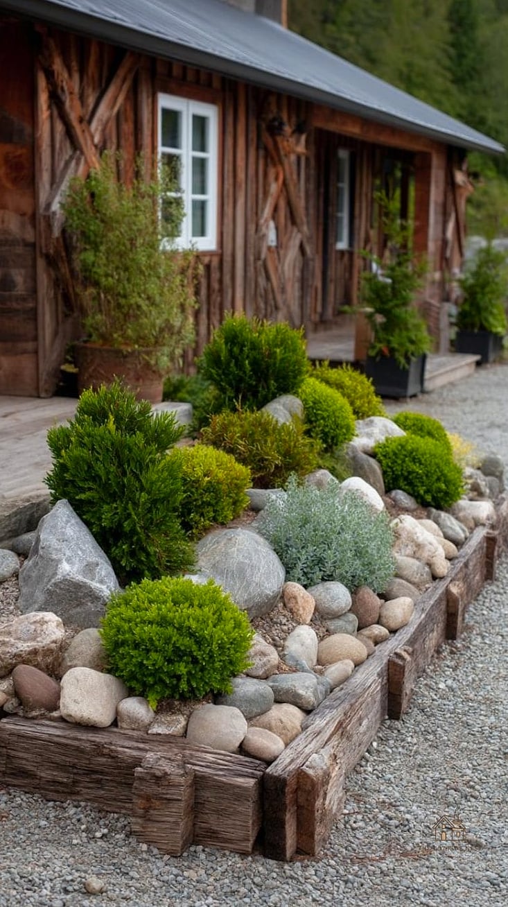 Rustic Rock Garden with Reclaimed Wood