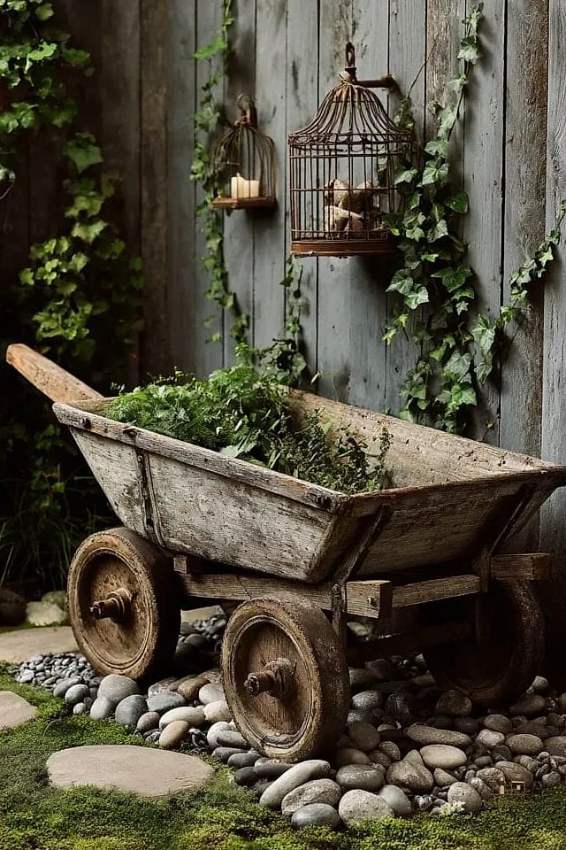 Rustic Rusted Metal Wheelbarrow with Wildflowers