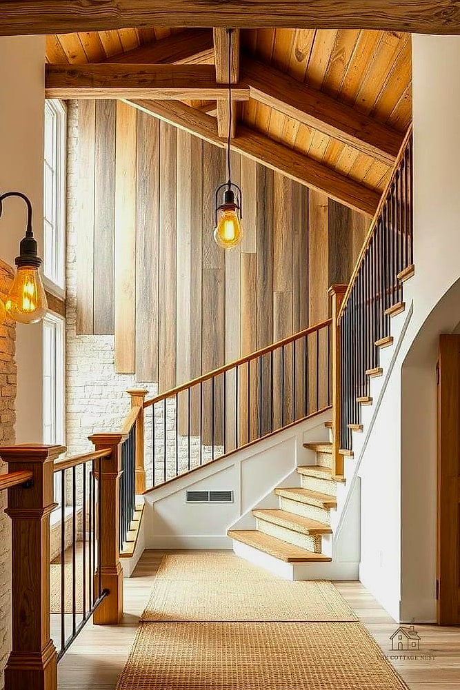 50 Clever Staircase Lighting Ideas for Every Style 48 Rustic Wood and Iron Pendant Combo