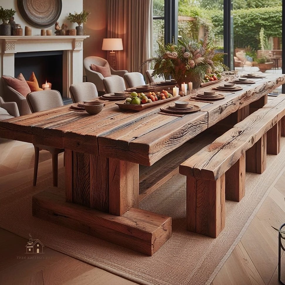 40 Beautiful Dining Room Table Decor Ideas to Transform Your Space 34 A Rustic Wood Bowl with Pinecones