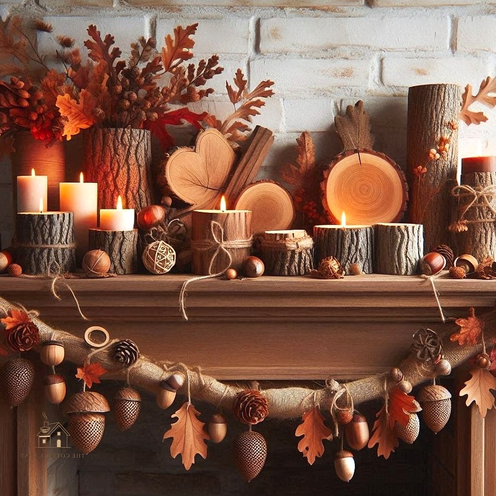 50 Amazing Fall Mantle Decor on a Budget 38 A Rustic Wood Slice as a Base