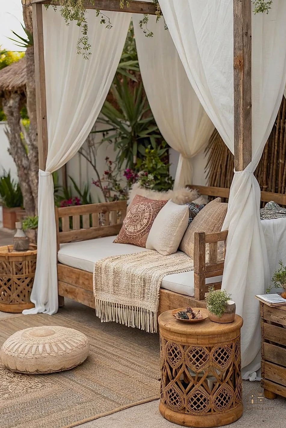 45 Brilliant Boho Garden Ideas to Copy Right Now 4 A Rustic Wooden Arbor with Climbing Vines