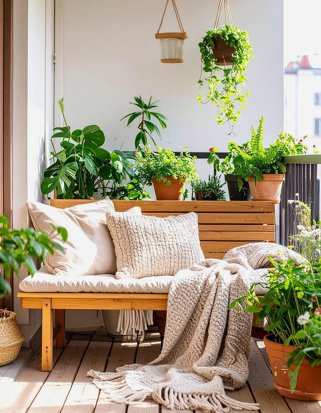 Scandinavian Balcony with Natural Wood