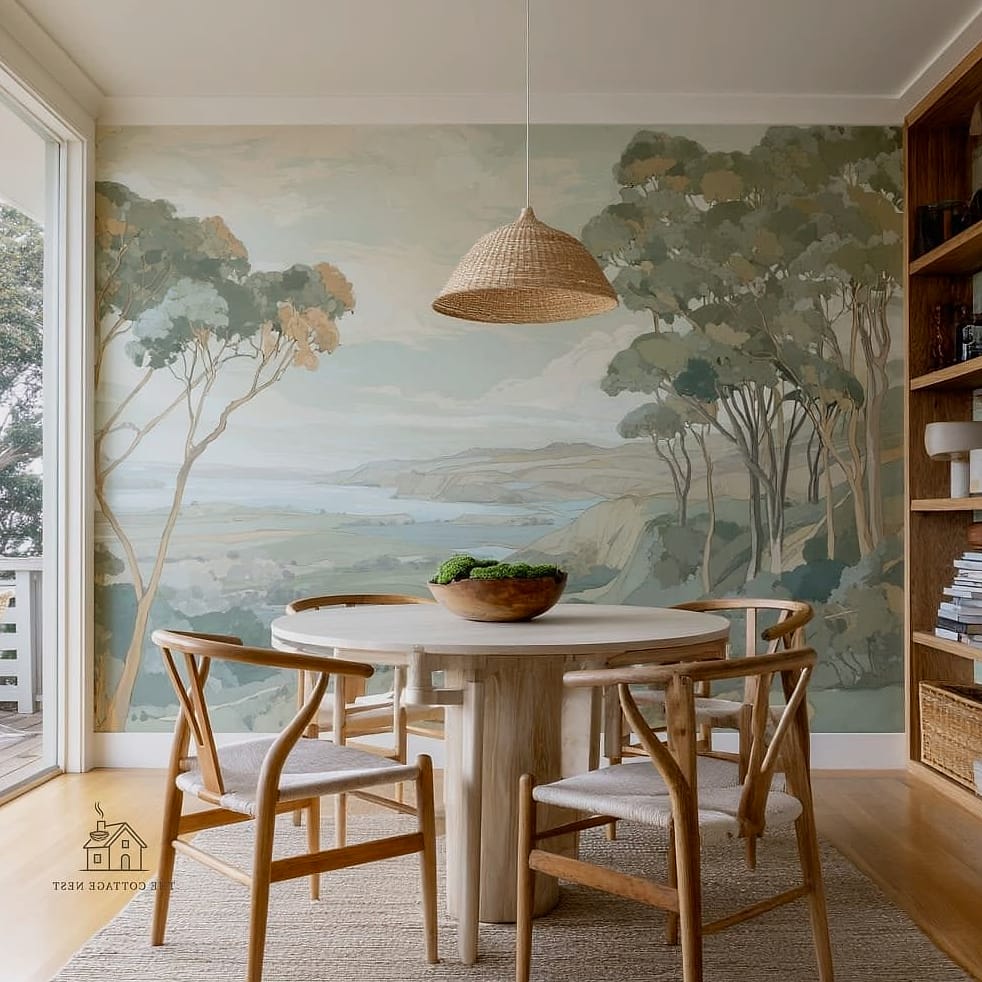 50 Beautiful Dining Room Wallpaper Ideas to Transform Your Space 16 Scenic Landscape Wallpaper