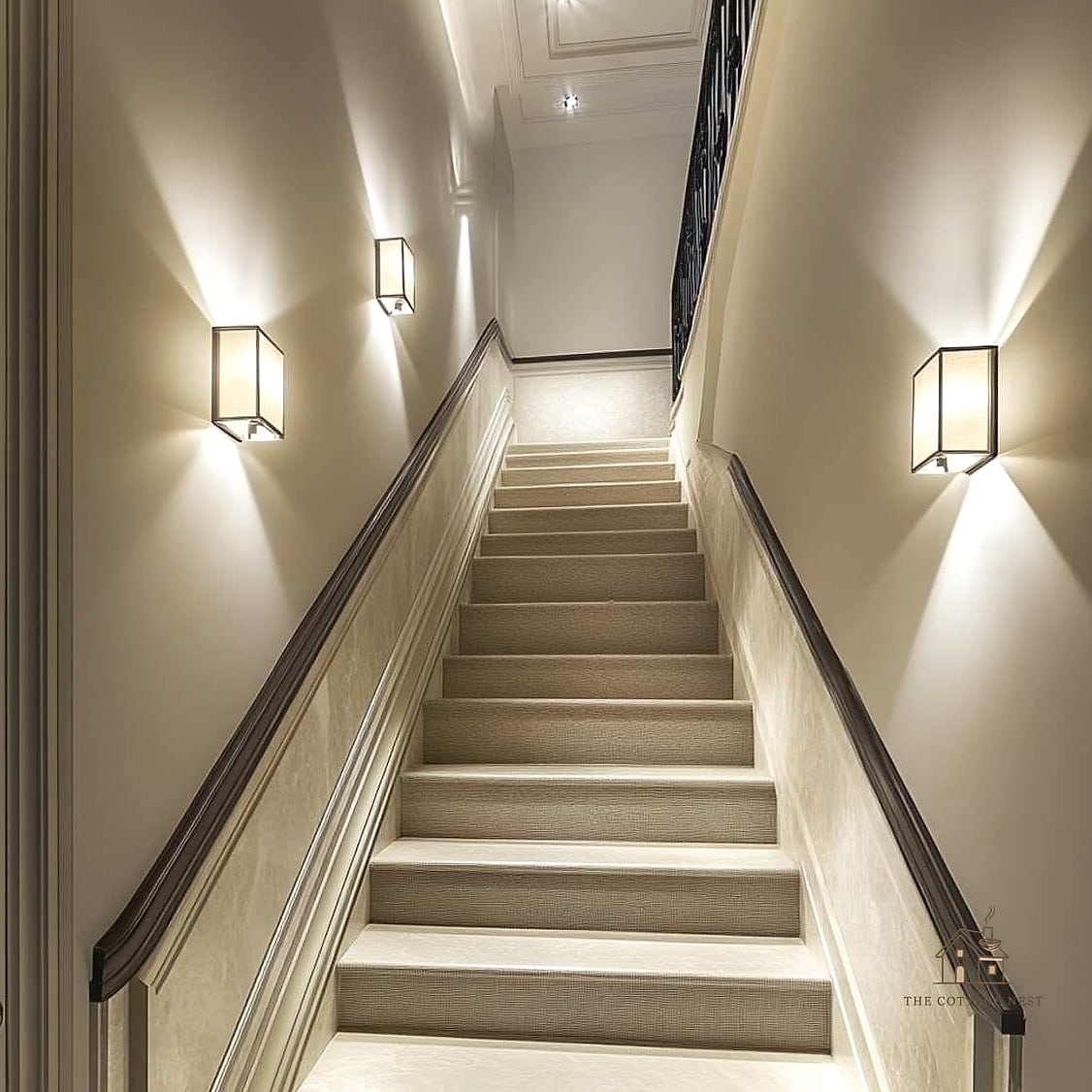 50 Clever Stairs Wall Decor Ideas for Every Style 16 Sconce Lighting Paired with Art