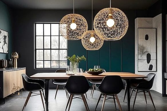 30 Clever Eclectic Dining Room Ideas for Every Style 28 Sculptural Pendant Light as the Focal Point