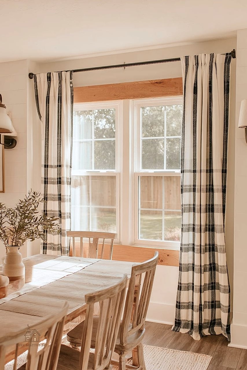 30 Amazing Dining Room Window Treatments on a Budget 2 No-Sew Fabric Panels