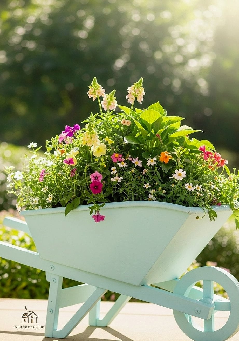 Shabby Chic Wheelbarrow with Pastel Roses