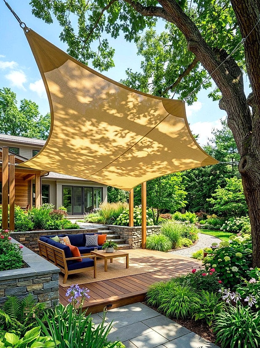 30 Dreamy Florida Landscaping Ideas to Try This Season 25 Shade Sail Garden Retreat