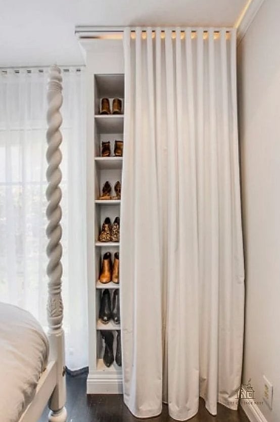 Shoe Storage Behind a Curtain
