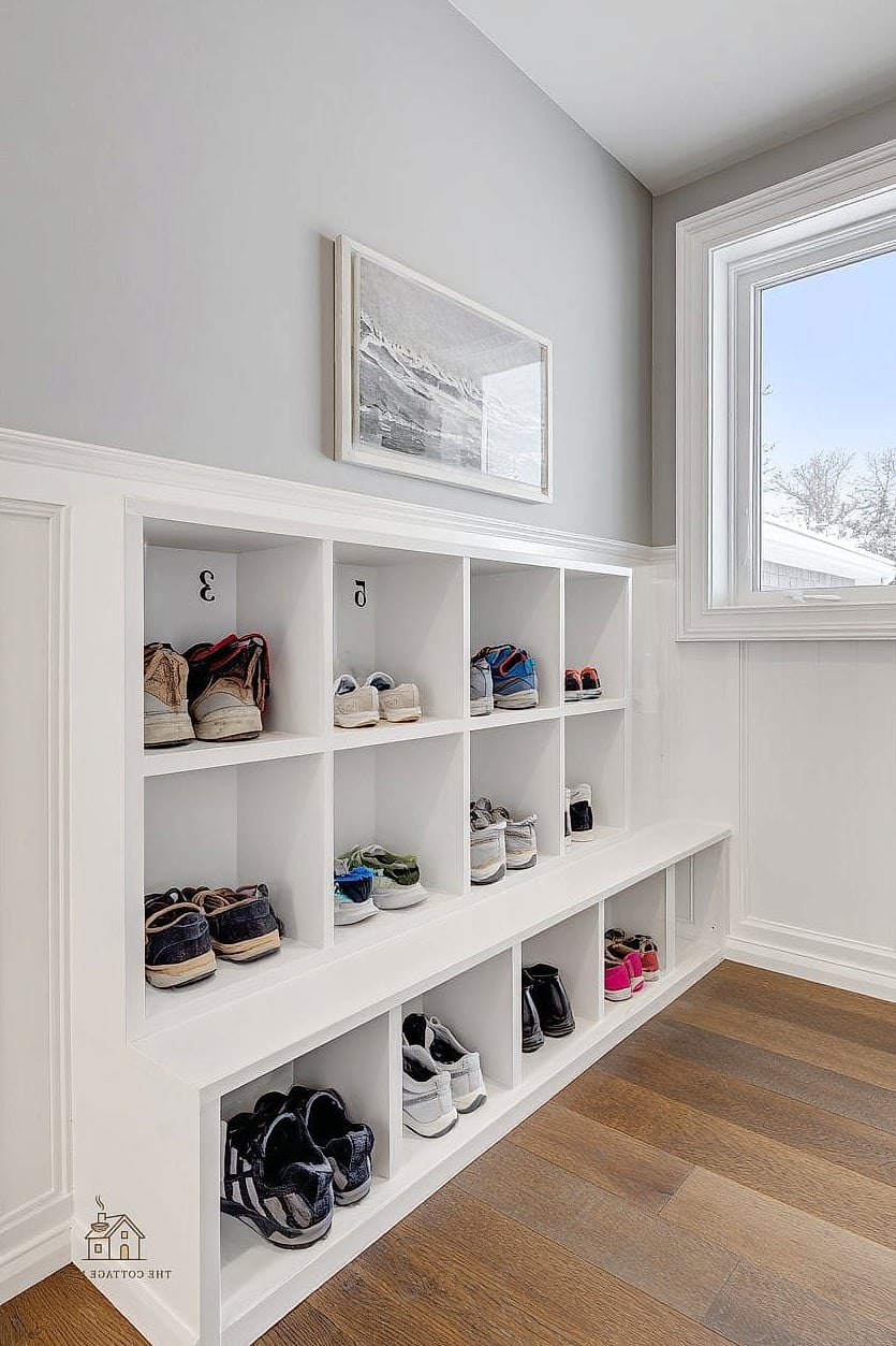 40 Amazing Small Entryway Shoe Storage Ideas on a Budget 33 Shoe Storage Cubby with Chalkboard Labels