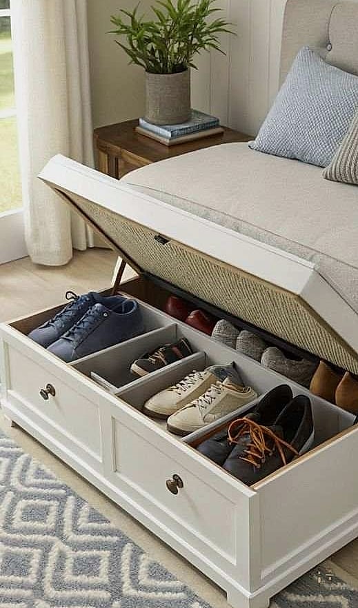 35 Chic Shoe Storage Ideas For Small Garages for a Beautiful Home 22 Shoe Storage Under a Workbench