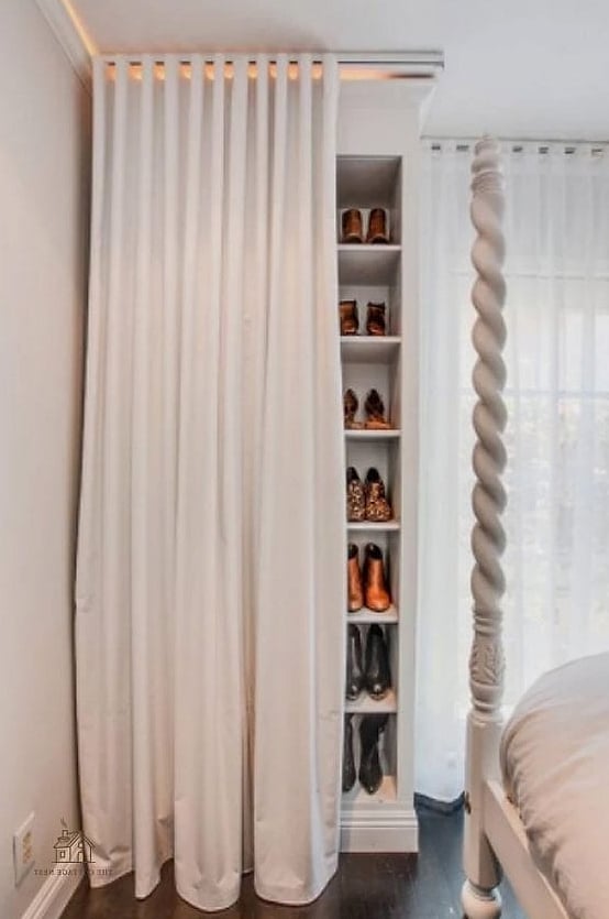 35 Chic Shoe Storage Ideas For Small Garages for a Beautiful Home 33 Shoe Storage Behind a Curtain