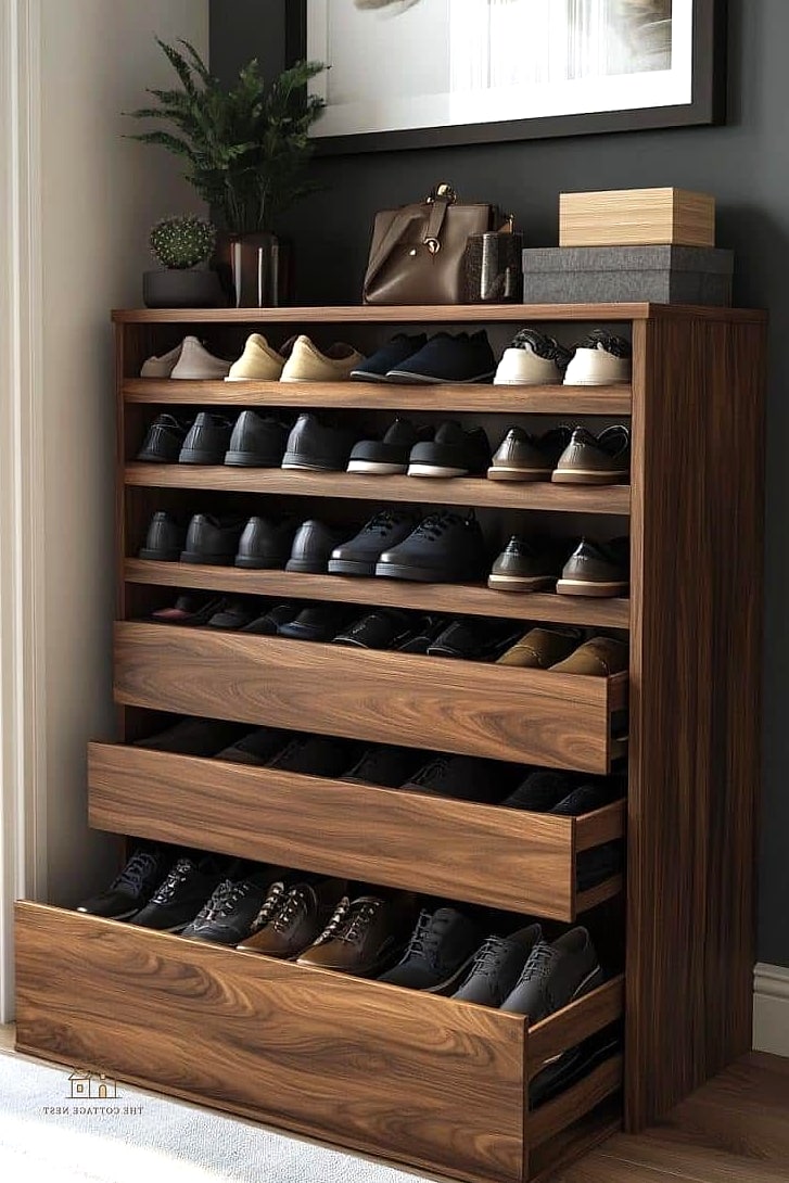 35 Chic Shoe Storage Ideas For Small Garages for a Beautiful Home 36 Shoe Storage Cubby with Removable Trays