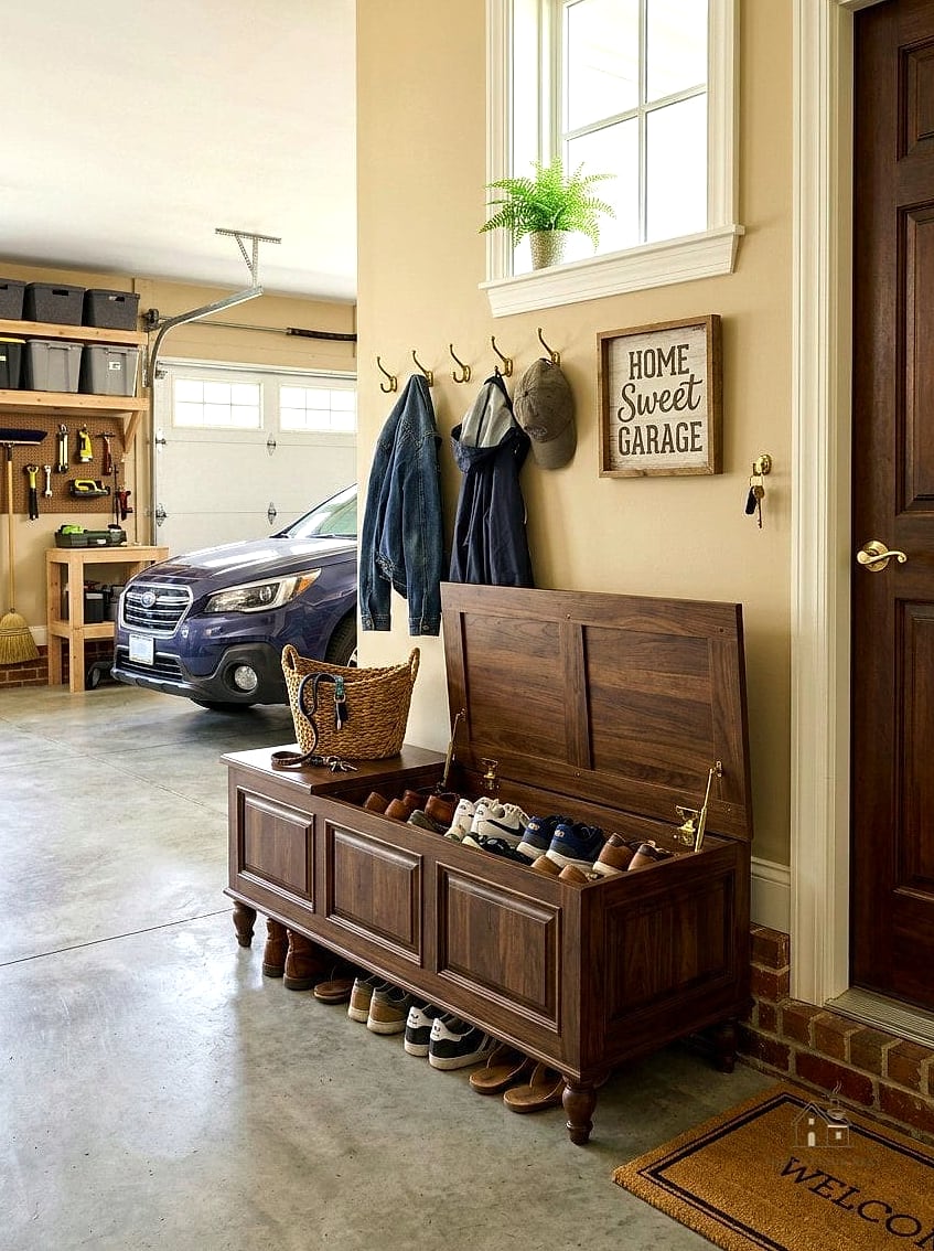 30 Cozy Garage Shoe Storage Ideas Worth Pinning 23 A Shoe Storage Bench with a Removable Lid