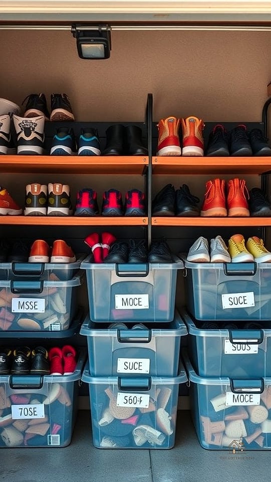 30 Cozy Garage Shoe Storage Ideas Worth Pinning 17 A Shoe Wall with Labeled Family Sections