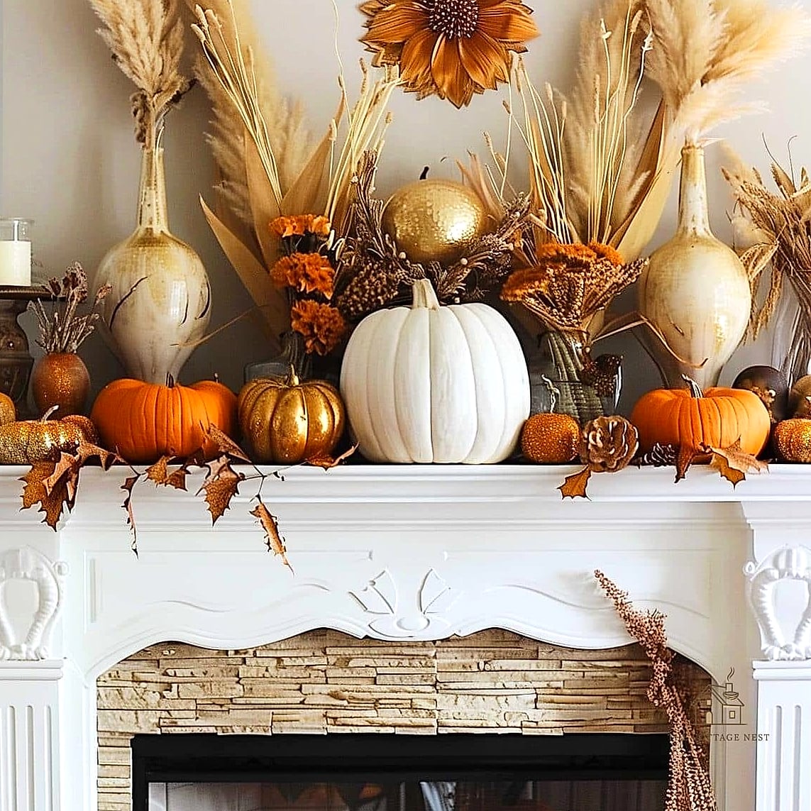 50 Amazing Fall Mantle Decor on a Budget 12 A Single Statement Wreath Leaned Against the Mirror